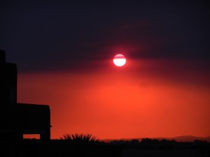 Red sky at morning hazy skies