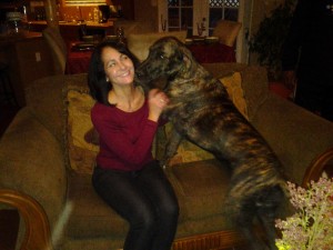 Woman and Great Dane puppy