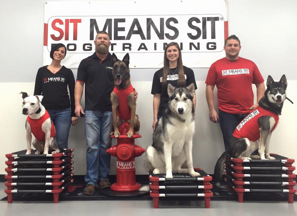 Bre and Chris on the far left with two of their dogs, Merlin and Lycan